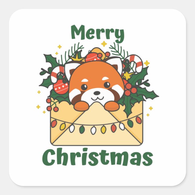 Sticker Carré Lettre de Noël Panda rouge Animaux d'hiver Pandas (Devant)