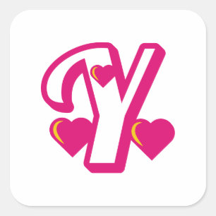 Sticker Carré Lettre de Varsity rose preppy Y, lettre rose y Cla