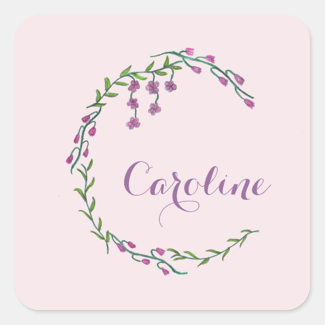 Sticker Carré Lettre dessinée à la main C Monogramme initial Vin (Devant)