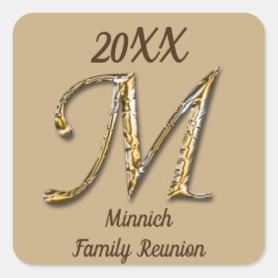 Sticker Carré LETTRE D'OR Élégante DE LA RÉUNION DE LA FAMILLE M