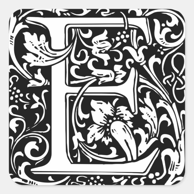 Sticker Carré Lettre E Monogramme médiéval Art Nouveau (Devant)