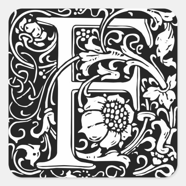 Sticker Carré Lettre F Monogramme médiéval Art Nouveau (Devant)