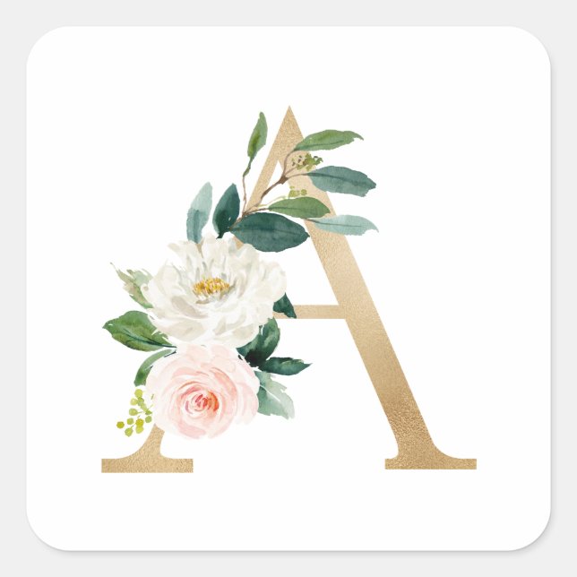 Sticker Carré LETTRE Florale FÉMININE Faux OR A MONO (Devant)