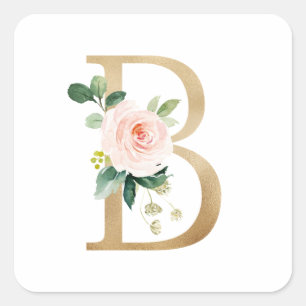 Sticker Carré LETTRE Florale FÉMININE FAUX OR FAUX B MONogramme