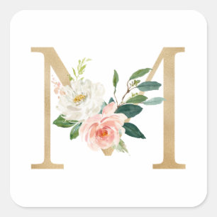 Sticker Carré LETTRE Florale FÉMININE Faux OR M MONogramme