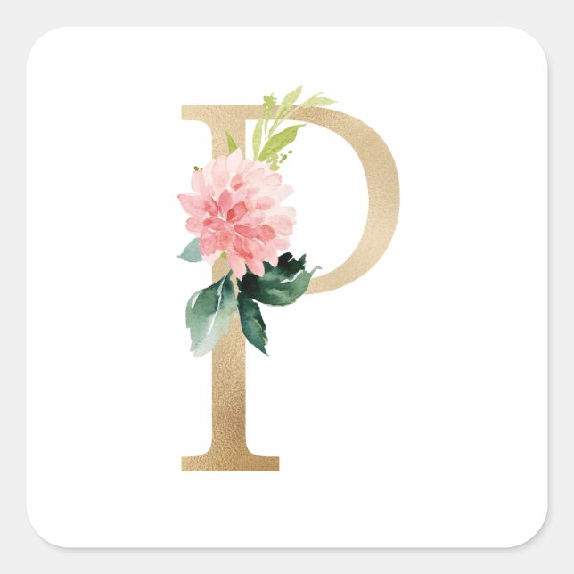 Sticker Carré LETTRE Florale FÉMININE FAUX OR P MONO (Devant)