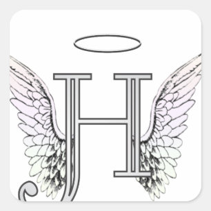 Sticker Carré Lettre H Monogramme initial avec ailes angéliques 