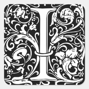 Sticker Carré Lettre I Monogramme médiéval Art Nouveau