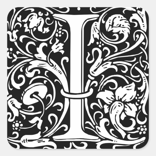 Sticker Carré Lettre I Monogramme médiéval Art Nouveau (Devant)