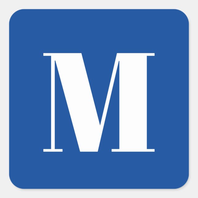 Sticker Carré LETTRE INITIALE Bleu Profond Monogramme Moderne De (Devant)
