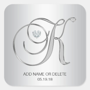 Sticker Carré LETTRE INITIALE K D'ARGENT Élégant Personnalisé