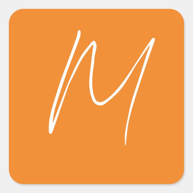 Sticker Carré Lettre initiale Monogramme Style moderne Orange Bl (Devant)