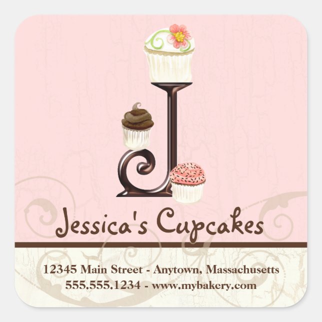 Sticker Carré Lettre J Monogram Cupcake Logo Identité d'entrepri (Devant)