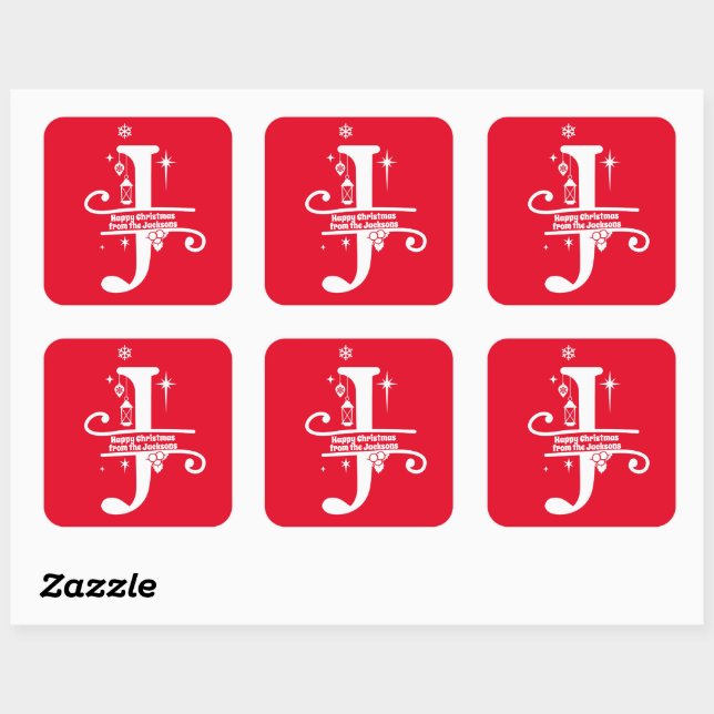 Sticker Carré Lettre J Monogramme Nom de famille initial Salutat (Feuille)
