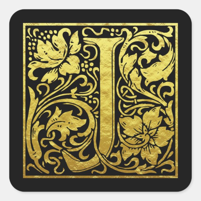Sticker Carré Lettre J Première lettre Faux Gold (Devant)