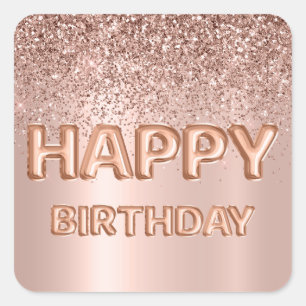 Sticker Carré LETTRE JOYEUSE ANNIVERSAIRE BALLON Rose Parties sc