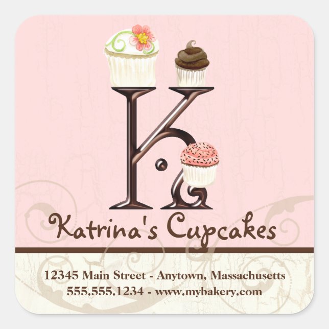 Sticker Carré Lettre K Monogram Cupcake (Devant)