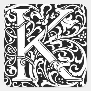 Sticker Carré Lettre K Monogramme médiéval Art Nouveau