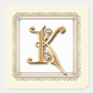 Sticker Carré Lettre K - Sceau Mariage classique or & dentelle