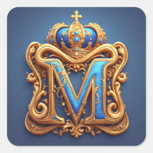 Sticker Carré Lettre M Luxe Monogramme Initial de Style Royal