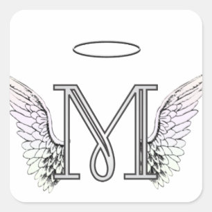 Sticker Carré Lettre M Monogramme initial avec ailes angéliques 