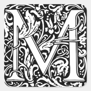 Sticker Carré Lettre M Monogramme médiéval Art Nouveau