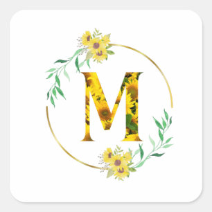 Sticker Carré Lettre M motif de tournesol