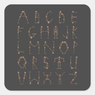 Sticker Carré LETTRE MAJUSCULE A À Z Halloween Squelettes Alphab