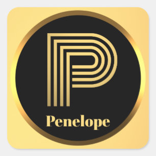 STICKER CARRÉ LETTRE MONOGRAPHIQUE D'OR PERSONNALISÉE P