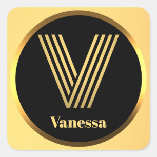 STICKER CARRÉ LETTRE MONOGRAPHIQUE D'OR PERSONNALISÉE V