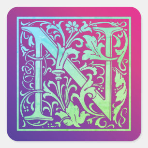 Sticker Carré Lettre N Coloré Vintage Première lettre Gradient