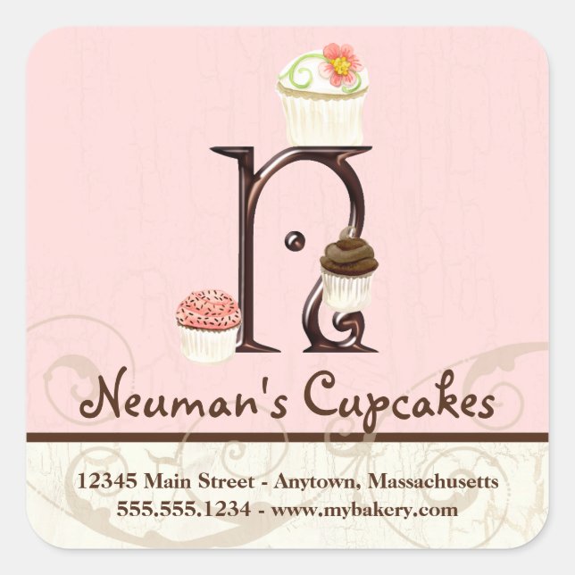 Sticker Carré Lettre N Monogramme Aquarelle Cupcake Logo Entrepr (Devant)