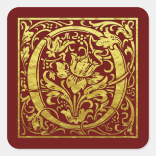 Sticker Carré Lettre O Première Lettre Faux Gold Rouge