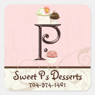 Sticker Carré Lettre P Monogramme Dessert Boulangerie Cartes de
