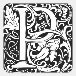 Sticker Carré Lettre P Monogramme médiéval Vintage