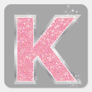 Sticker Carré Lettre Parties scintillant rose K