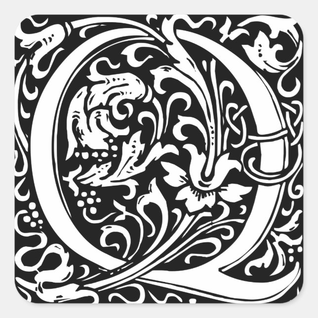 Sticker Carré Lettre Q Monogramme médiéval Art Nouveau (Devant)