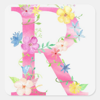 Sticker Carré Lettre R florale