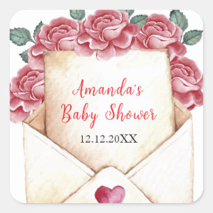 STICKER CARRÉ LETTRE ROSE VINTAGE BABY SHOWER
