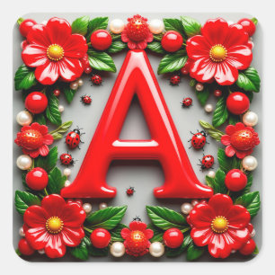 Sticker Carré 🐞 Lettre Rouge Décorative A coccinelle Poppy Pear