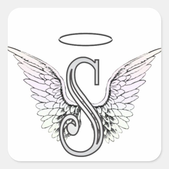 Sticker Carré Lettre S Monogramme initial avec ailes angéliques  (Devant)