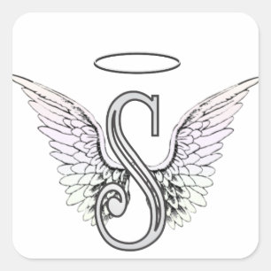 Sticker Carré Lettre S Monogramme initial avec ailes angéliques 