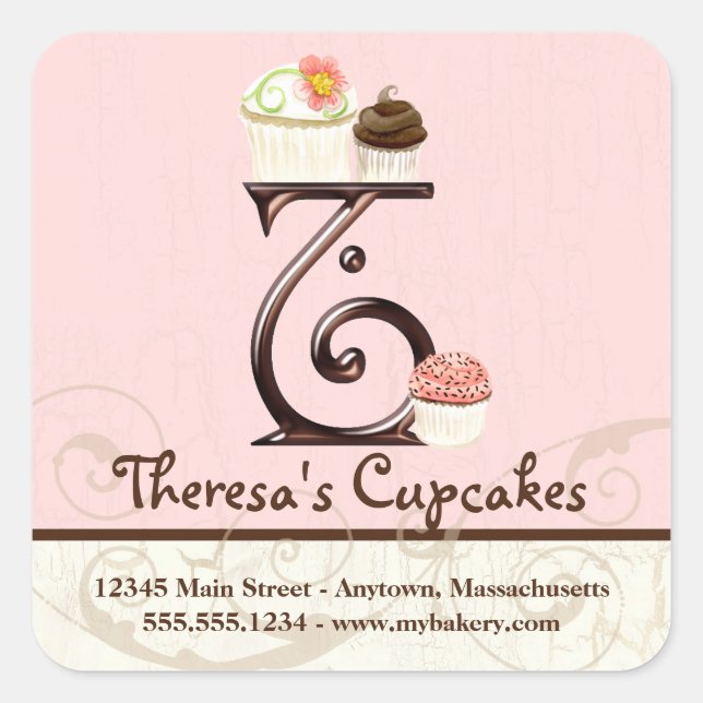 Sticker Carré Lettre T Monogram Cupcake Logo Identité d'entrepri (Devant)
