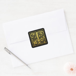 Sticker Carré Lettre T Première Lettre Faux Gold Noir