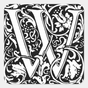 Sticker Carré Lettre W Monogramme Médiéval Art Nouveau
