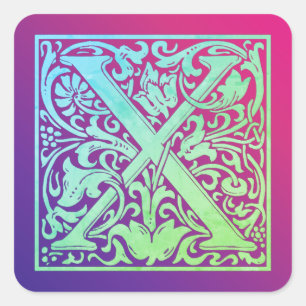 Sticker Carré Lettre X Coloré Vintage Première lettre Gradient