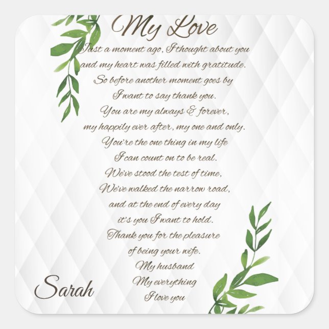 Sticker Carré Lettres à mon mari amour (Devant)