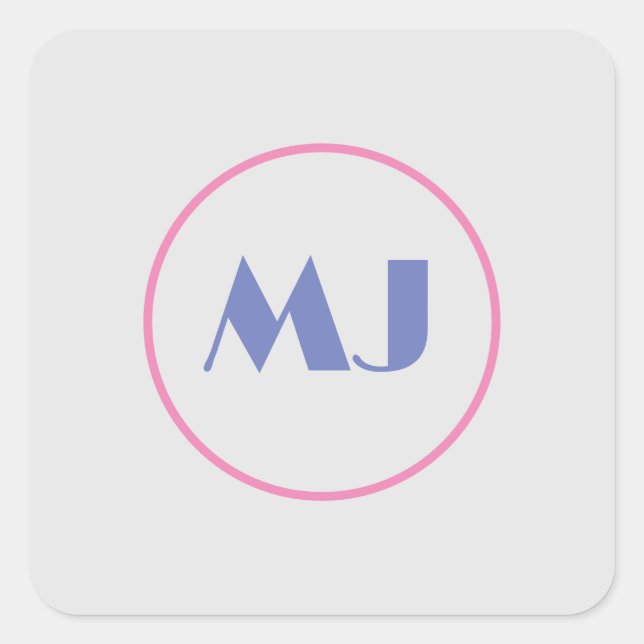 Sticker Carré Lettres Initiales Bleues Monogramme Style Moderne  (Devant)