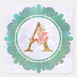 Sticker Carré Lettres Initiales Monogramme Élégant avec Mandala