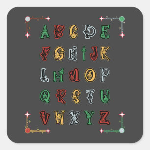 Sticker Carré LETTRES MAJUSCULES Alphabet Halloween de A à Z ABC